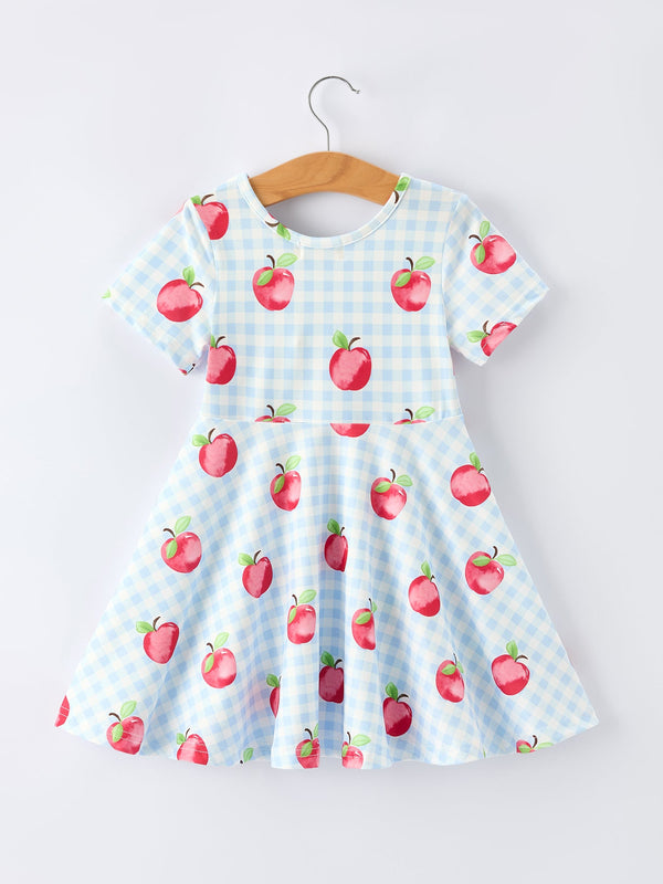 Apple Print Plaid Girls Dress