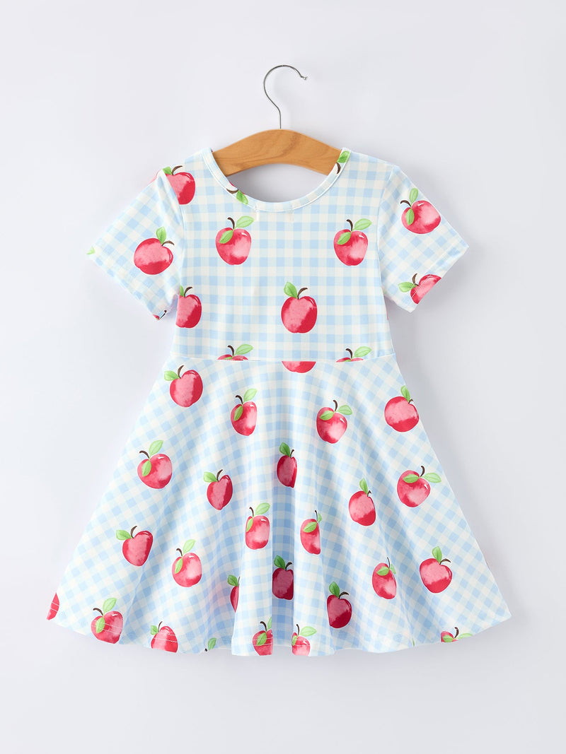 Apple Print Plaid Girls Dress - 2