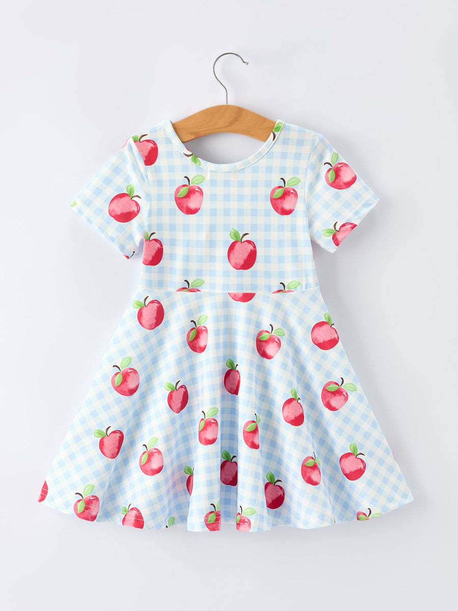 Apple Print Plaid Girls Dress