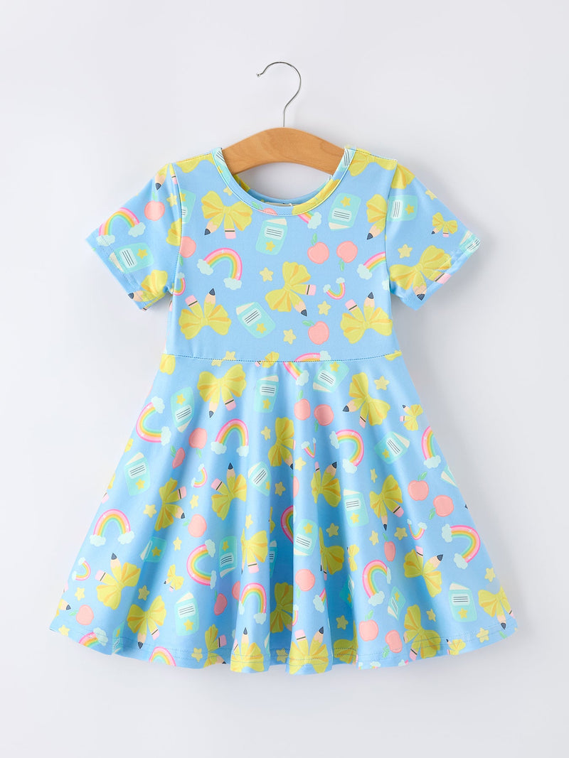 Back to School Rainbow Bow Girls Dress - 1