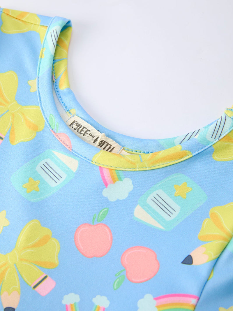 Back to School Rainbow Bow Girls Dress - 3