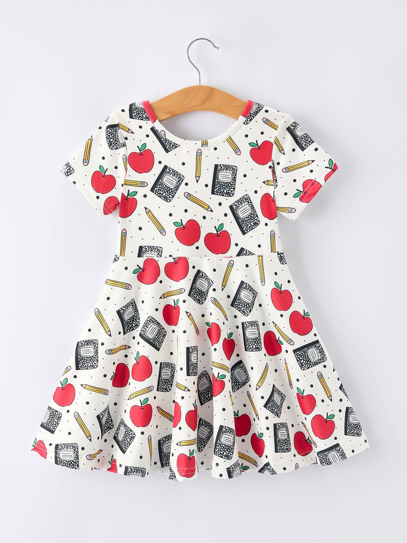Back to School Apple Pencil Print Girls Dress - 2