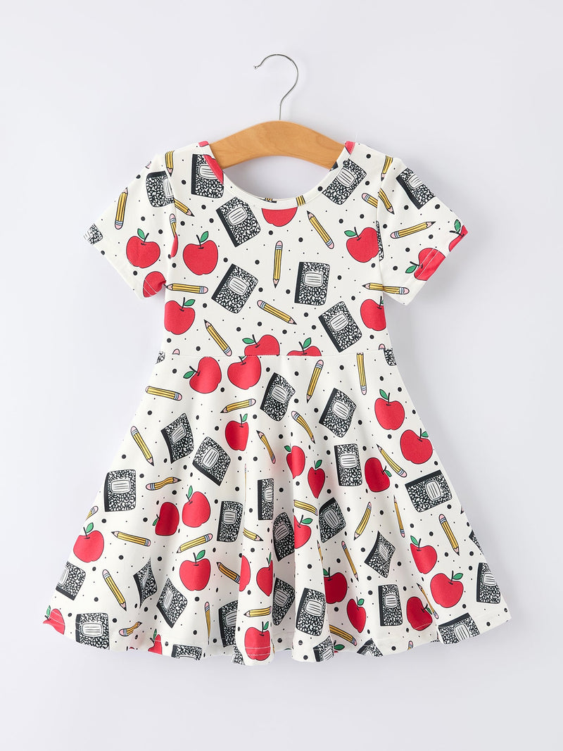 Back to School Apple Pencil Print Girls Dress - 1