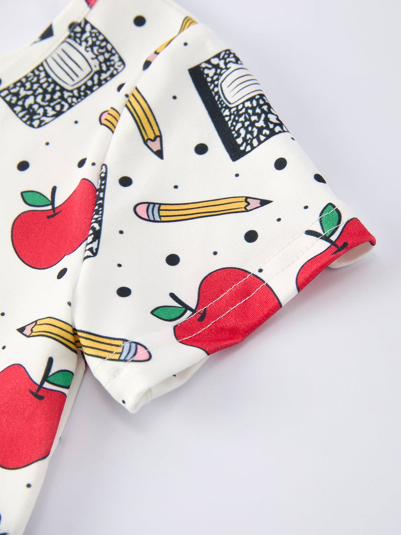 Back to School Apple Pencil Print Girls Dress - 4