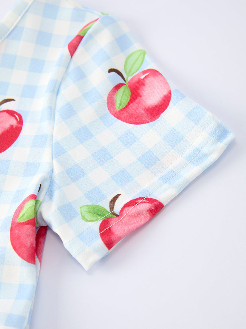 Apple Print Plaid Girls Dress - 4