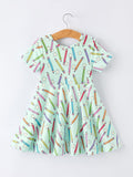 Back to School Pencil Print Girls Dress Short Sleeve - 2