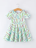 Back to School Pencil Print Girls Dress Short Sleeve - 1
