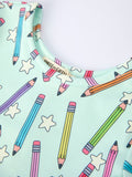 Back to School Pencil Print Girls Dress Short Sleeve - 3