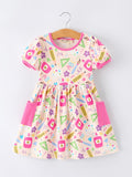 Back to School Print Girls Dress Short Sleeve Pocket - 1