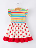 Back to School Apple Stripe Girls Ruffle Dress - 2