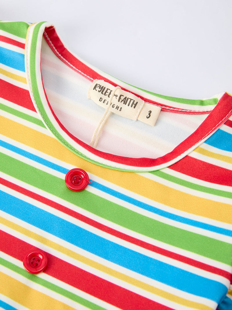 Back to School Apple Stripe Girls Ruffle Dress - 3