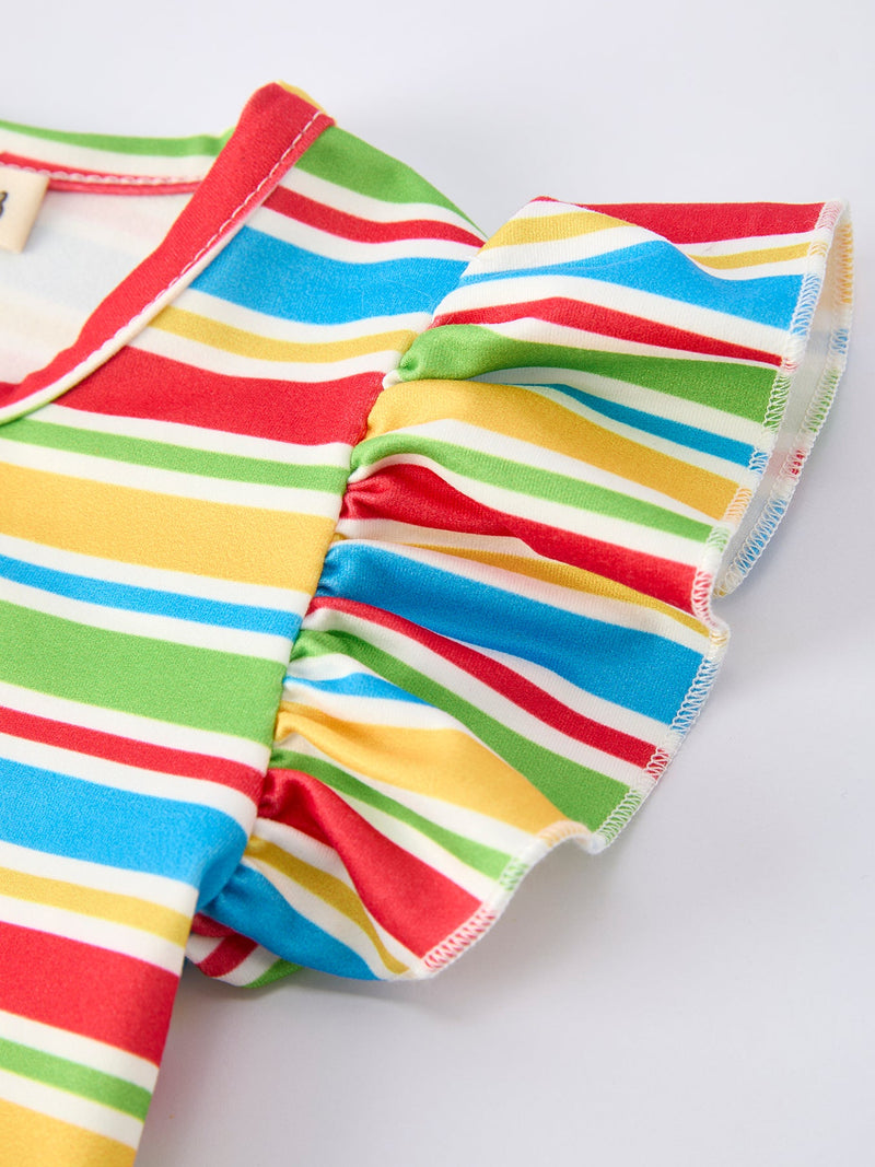 Back to School Apple Stripe Girls Ruffle Dress - 4
