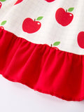Back to School Apple Stripe Girls Ruffle Dress - 5