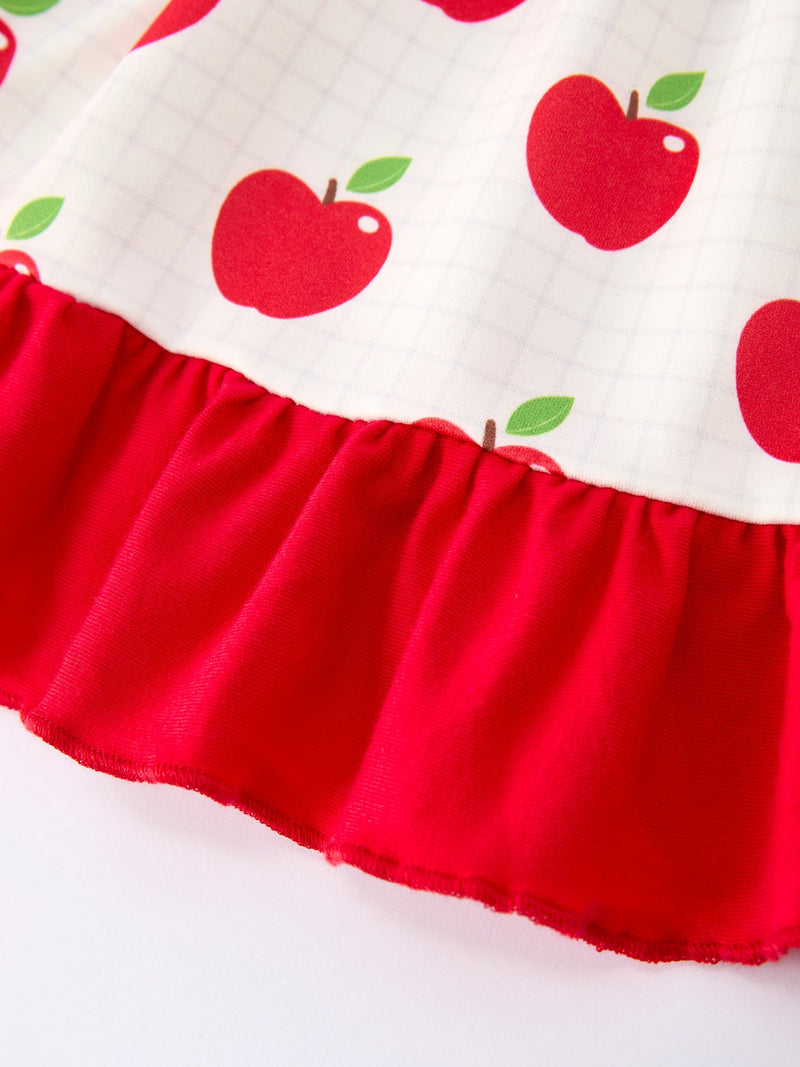 Back to School Apple Stripe Girls Ruffle Dress - 5