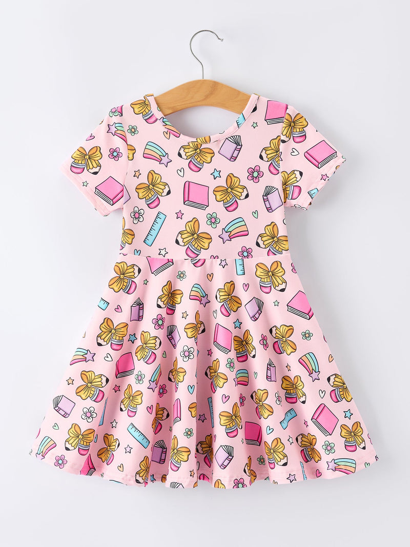 Back to School Print Girls Dress Short Sleeve - 2