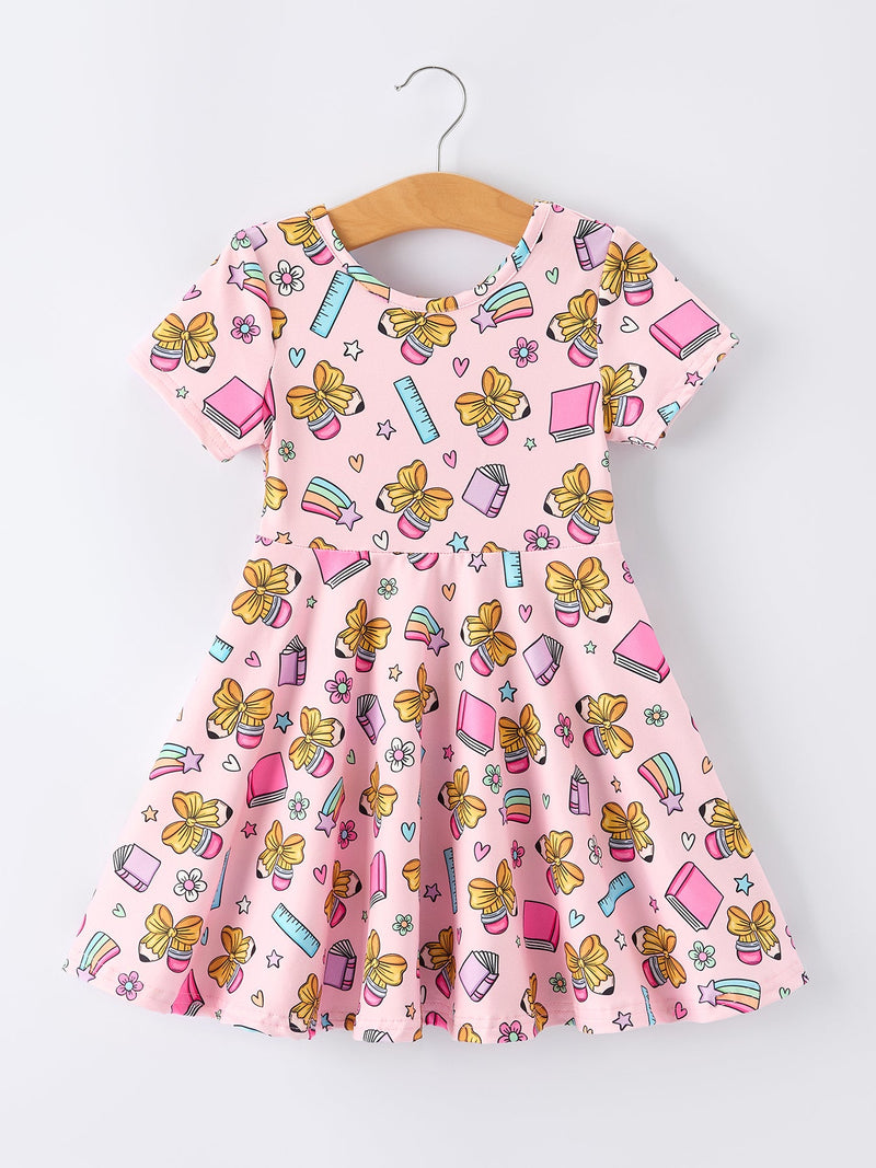 Back to School Print Girls Dress Short Sleeve - 1