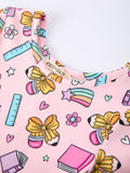 Back to School Print Girls Dress Short Sleeve - 3