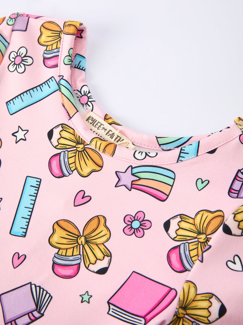 Back to School Print Girls Dress Short Sleeve - 3