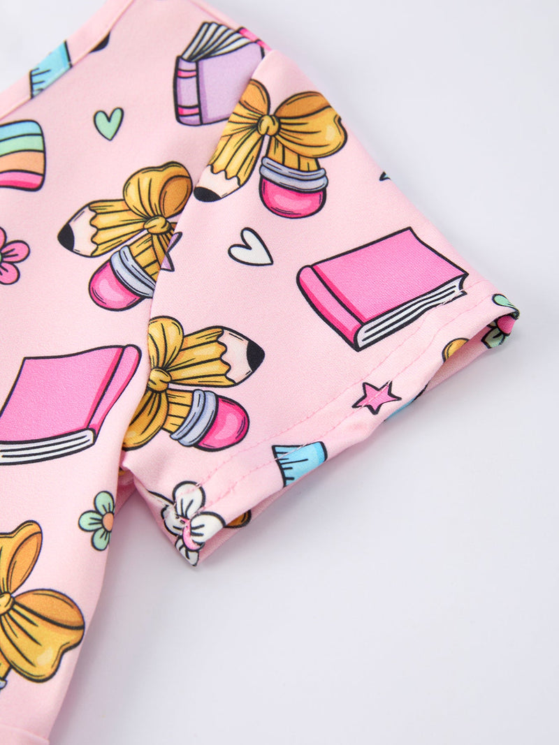 Back to School Print Girls Dress Short Sleeve - 4