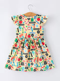 Back to School Alphabet Number Girls Dress Ruffle Sleeve - 2