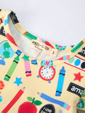 Back to School Alphabet Number Girls Dress Ruffle Sleeve - 3