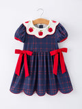 Back To School Apple Plaid Girls Dress Scallop Hem Bow - 1