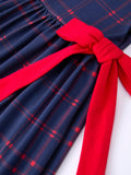 Back To School Apple Plaid Girls Dress Scallop Hem Bow - 4