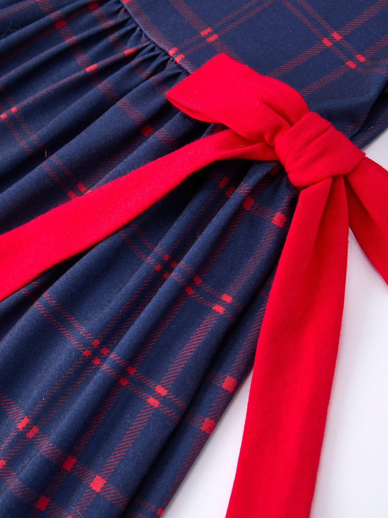 Back To School Apple Plaid Girls Dress Scallop Hem Bow - 4