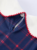 Back To School Apple Plaid Girls Dress Scallop Hem Bow - 5