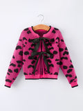 Fall Leopard Bow Girls Knit Cardigan - 1