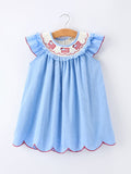 4th of July American Flag Girls Dress Ruffle Collar Scallop Hem - 1