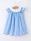 4th of July American Flag Girls Dress Ruffle Collar Scallop Hem - 2