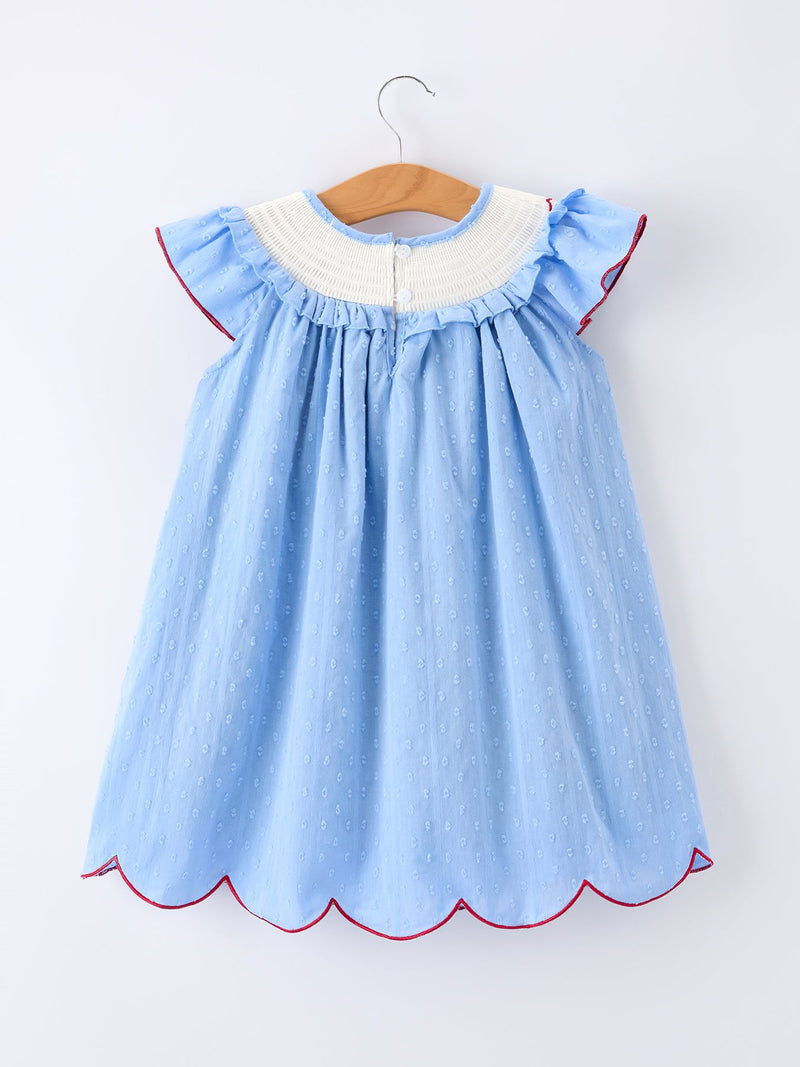 4th of July American Flag Girls Dress Ruffle Collar Scallop Hem - 2
