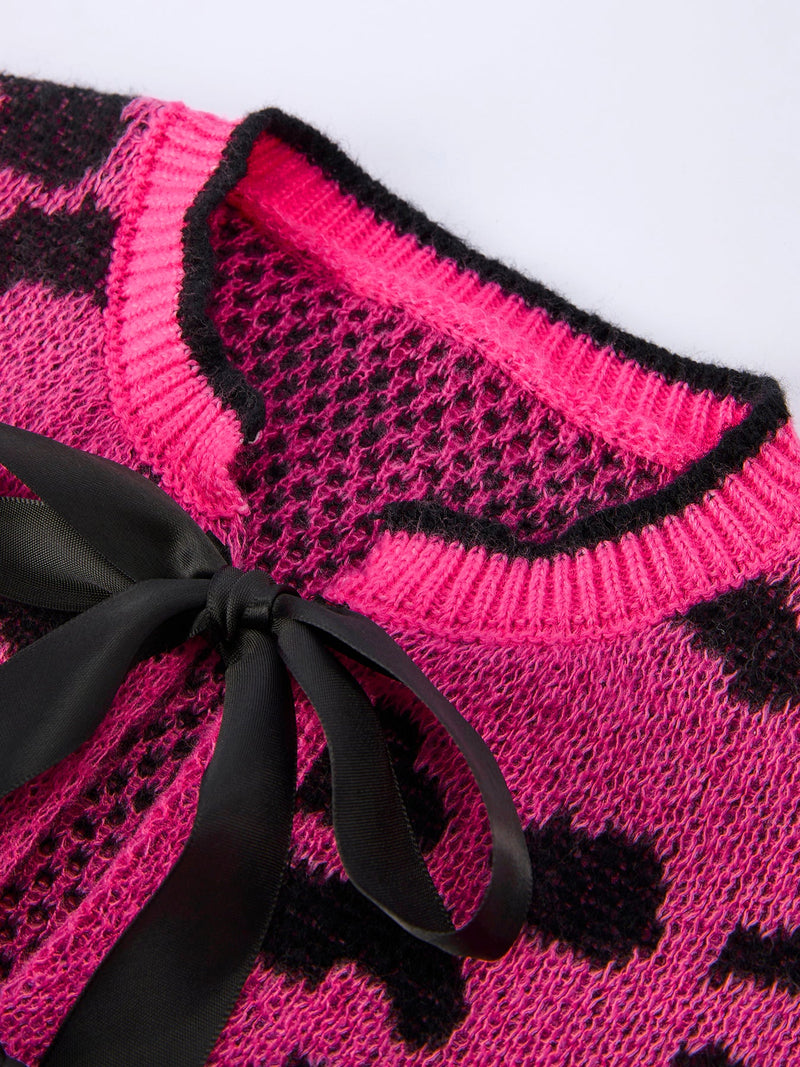 Fall Leopard Bow Girls Knit Cardigan - 3