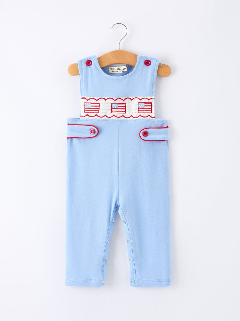 4th of July Flag Baby Boys Romper Smocked - 1