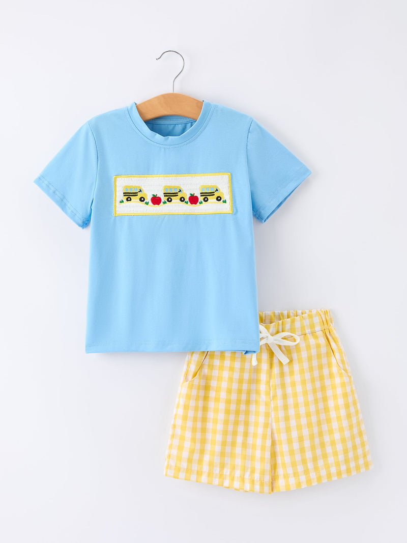 Back To School School Bus Boys Set Plaid Shorts - 1