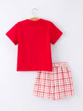 Back To School School Bus Boys Set Red Plaid Shorts - 2