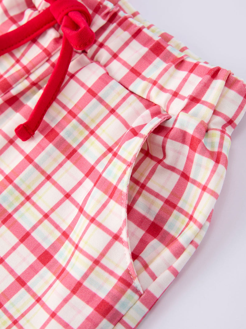 Back To School School Bus Boys Set Red Plaid Shorts - 3