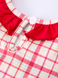 Back To School School Bus Embroidery Plaid Girls Set Ruffle Bow - 5