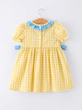 Back To School School Bus Plaid Girls Dress Ruffle Collar Bow - 2