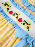 Back To School School Bus Plaid Girls Dress Ruffle Collar Bow - 4