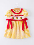 Back To School Supply Plaid Girls Dress Ruffle Collar Bow - 1