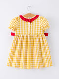 Back To School Supply Plaid Girls Dress Ruffle Collar Bow - 2