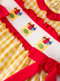 Back To School Supply Plaid Girls Dress Ruffle Collar Bow - 3