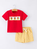 Back to School Crayon Smocked Boys Plaid Shorts Set - 5