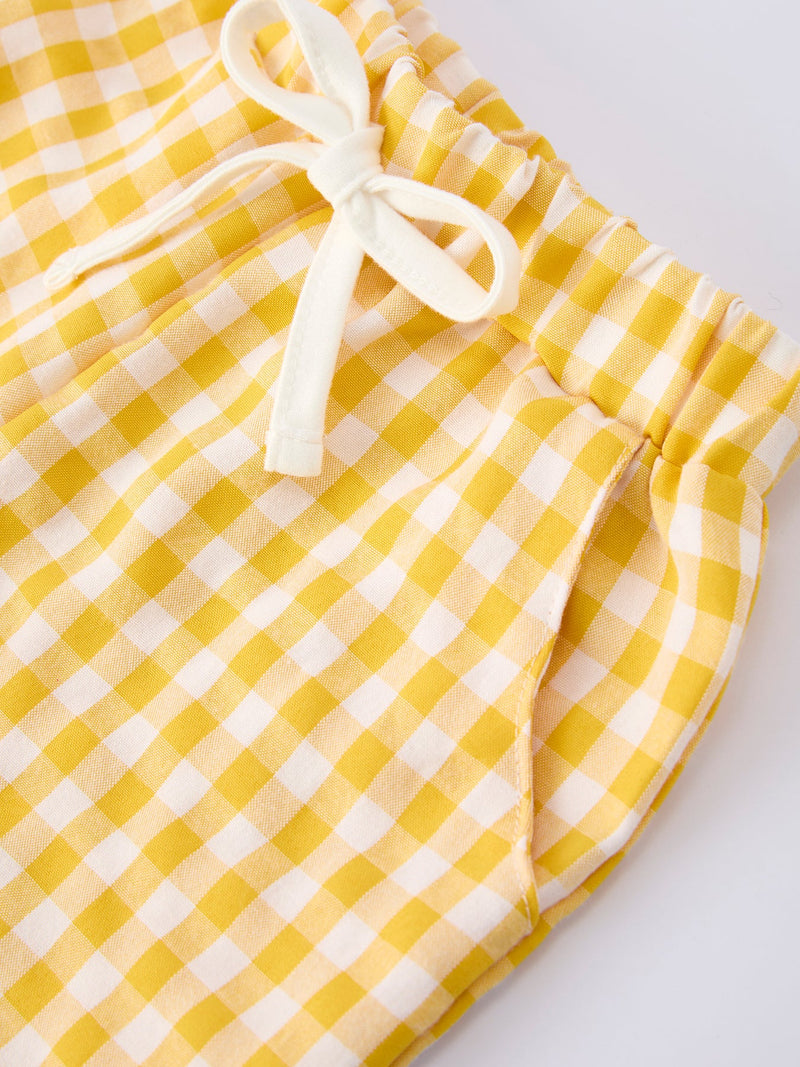 Back to School Crayon Smocked Boys Plaid Shorts Set - 7