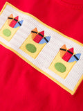 Back to School Crayon Smocked Boys Plaid Shorts Set - 9