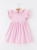 Girls Back To School Apple Applique Twirl Dress Ruffle Petal Collar - 2
