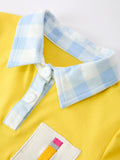 Boys Back To School Pencil Plaid Polo Short Set Embroidery - 3