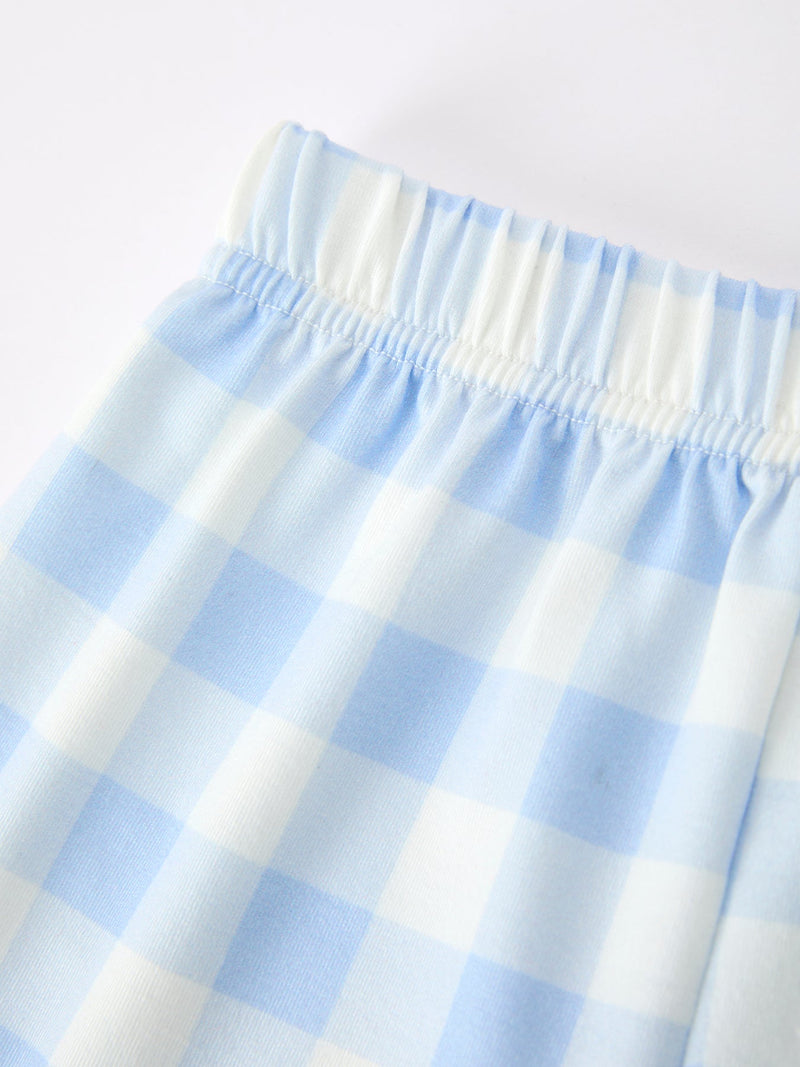 Boys Back To School Pencil Plaid Polo Short Set Embroidery - 5